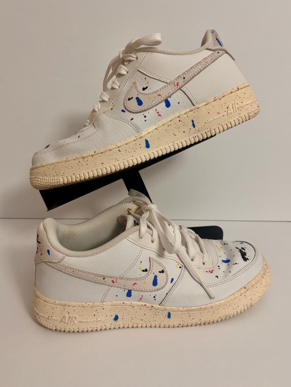 Nike Air Force 1 Low White Paint-Splatter Sneakers 7Y